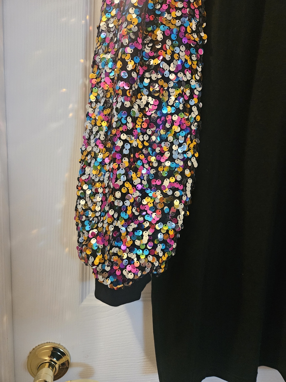 Black Midi Dress with Multicolor Sequin Sleeves - Picture 3 of 4